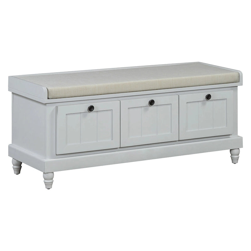 Banc à chaussures avec coussin rabattable et espace de rangement caché, banc de rangement à chaussures pour entrée avec 3 tiroirs, banc de bout de lit pour chambre