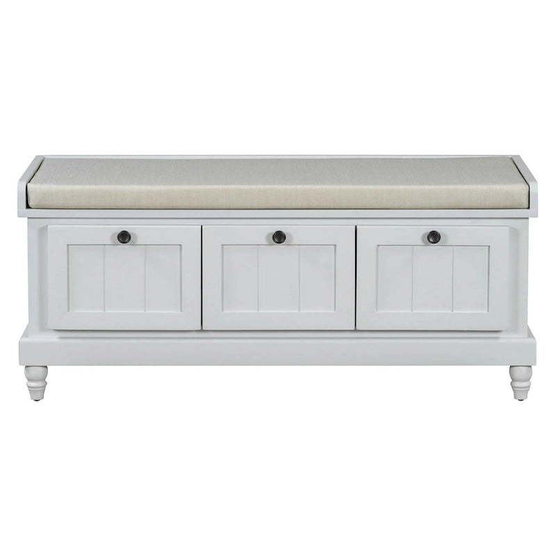Banc à chaussures avec coussin rabattable et espace de rangement caché, banc de rangement à chaussures pour entrée avec 3 tiroirs, banc de bout de lit pour chambre