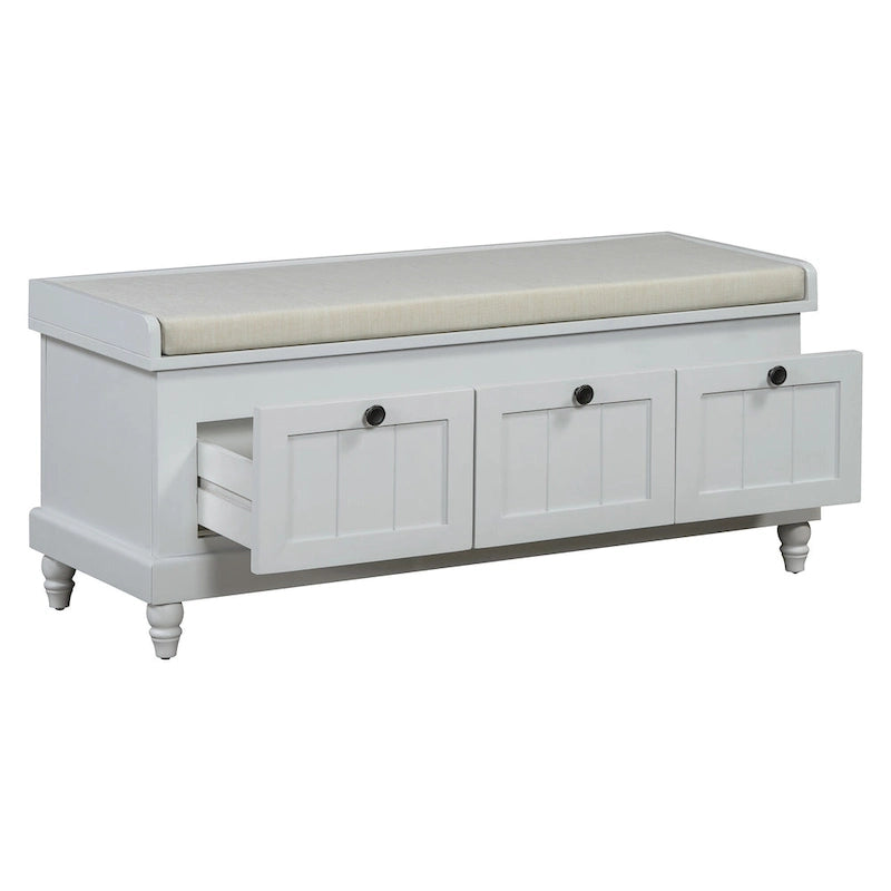 Banc à chaussures avec coussin rabattable et espace de rangement caché, banc de rangement à chaussures pour entrée avec 3 tiroirs, banc de bout de lit pour chambre
