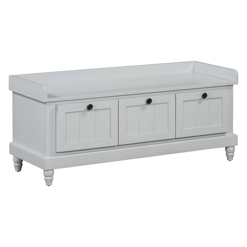 Banc à chaussures avec coussin rabattable et espace de rangement caché, banc de rangement à chaussures pour entrée avec 3 tiroirs, banc de bout de lit pour chambre