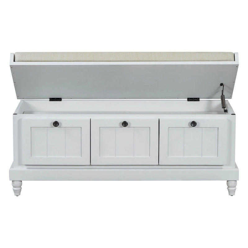 Banc à chaussures avec coussin rabattable et espace de rangement caché, banc de rangement à chaussures pour entrée avec 3 tiroirs, banc de bout de lit pour chambre