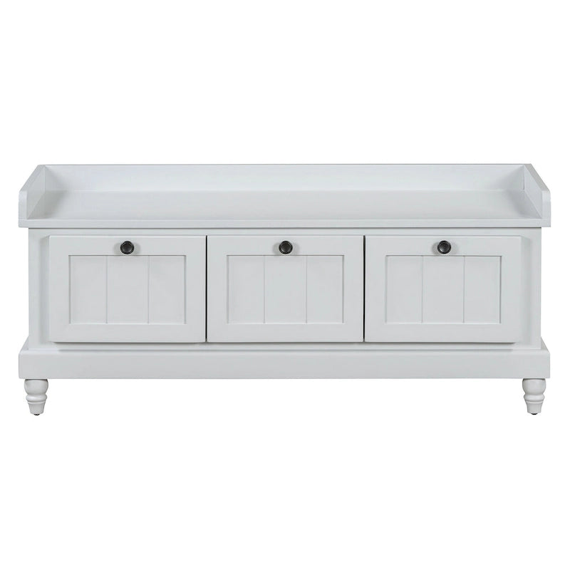 Banc à chaussures avec coussin rabattable et espace de rangement caché, banc de rangement à chaussures pour entrée avec 3 tiroirs, banc de bout de lit pour chambre