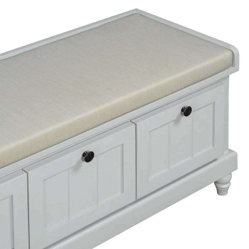 Banc à chaussures avec coussin rabattable et espace de rangement caché, banc de rangement à chaussures pour entrée avec 3 tiroirs, banc de bout de lit pour chambre
