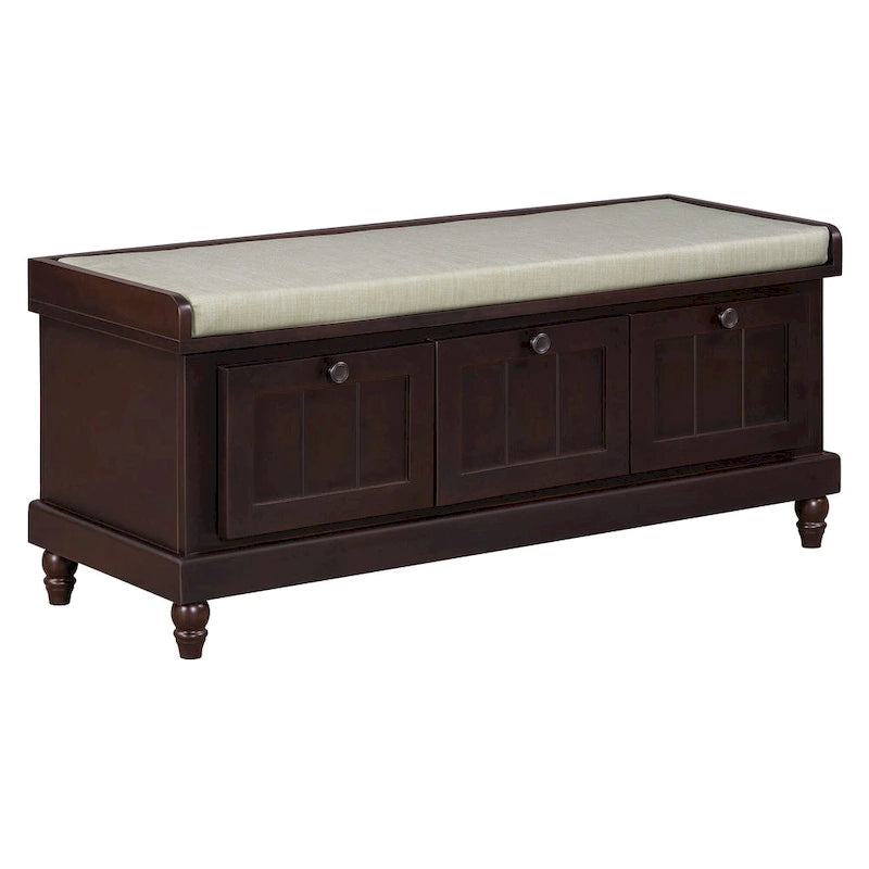 Banc à chaussures avec coussin rabattable et espace de rangement caché, banc de rangement à chaussures pour entrée avec 3 tiroirs, banc de bout de lit pour chambre