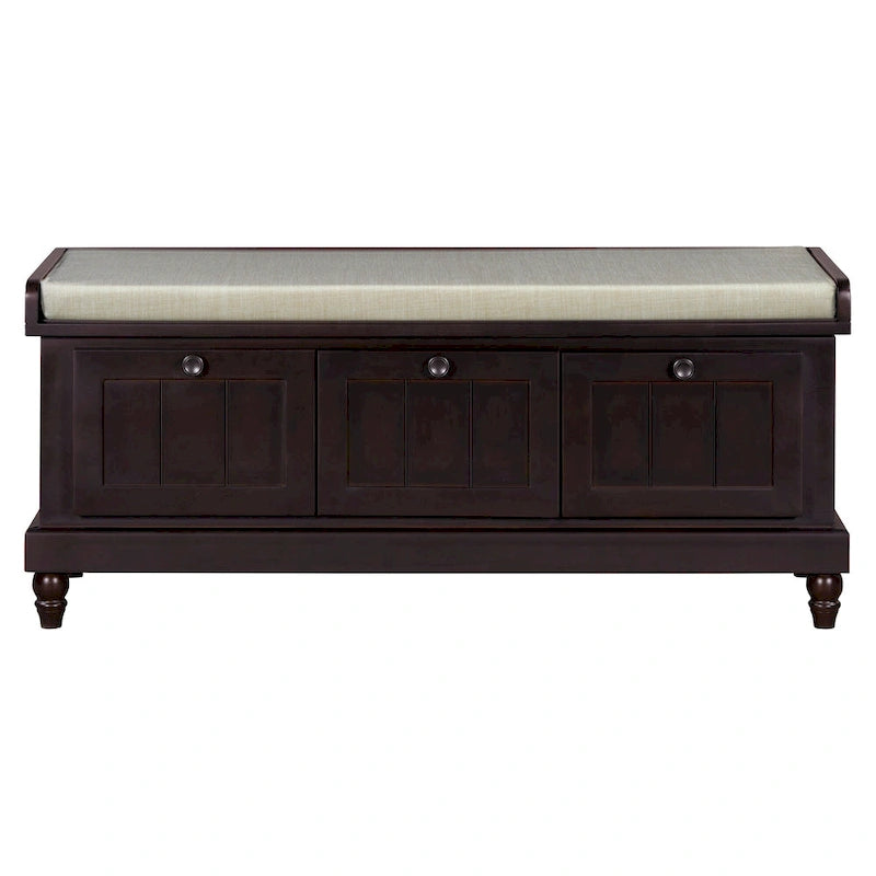 Banc à chaussures avec coussin rabattable et espace de rangement caché, banc de rangement à chaussures pour entrée avec 3 tiroirs, banc de bout de lit pour chambre