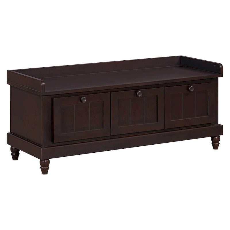 Banc à chaussures avec coussin rabattable et espace de rangement caché, banc de rangement à chaussures pour entrée avec 3 tiroirs, banc de bout de lit pour chambre