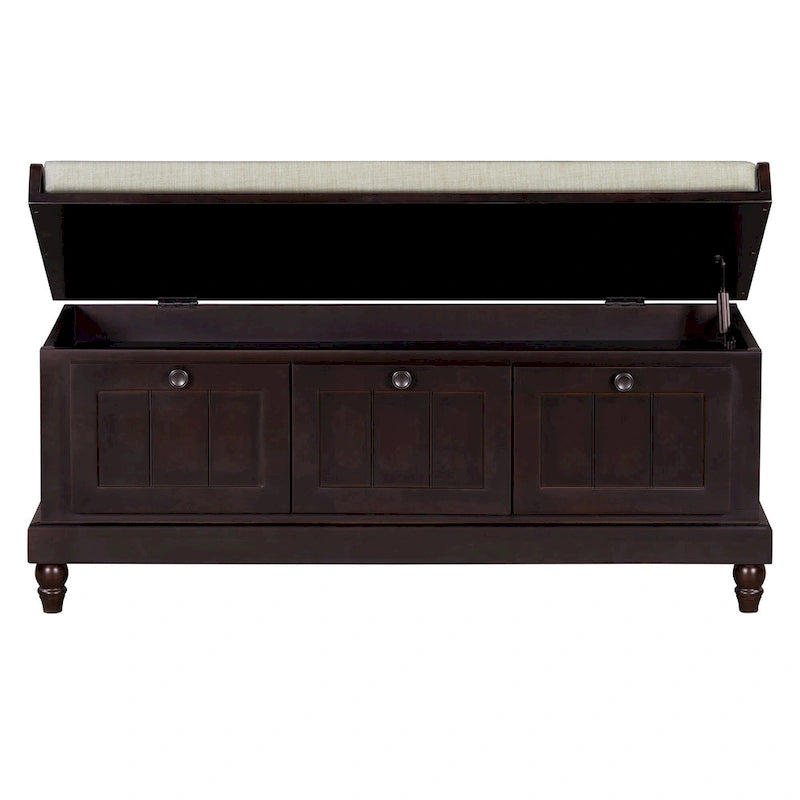 Banc à chaussures avec coussin rabattable et espace de rangement caché, banc de rangement à chaussures pour entrée avec 3 tiroirs, banc de bout de lit pour chambre