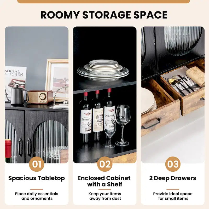 Meuble de rangement de cuisine Costway, buffet autoportant avec 2 portes - Noir, marron rustique - Voir détails