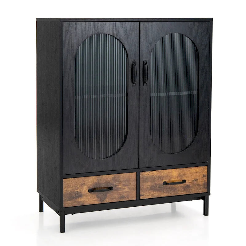 Meuble de rangement de cuisine Costway, buffet autoportant avec 2 portes - Noir, marron rustique - Voir détails