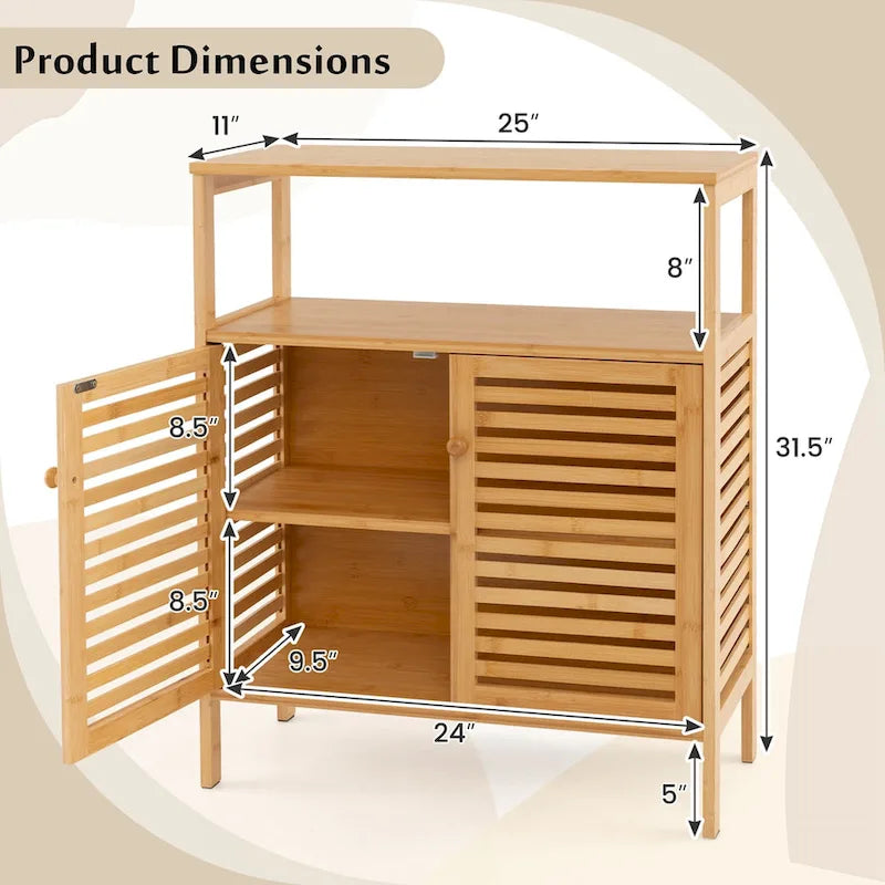 Costway Meuble de Rangement en Bambou avec Double Portes Persiennes Étagère Ouverte & - Voir Détails