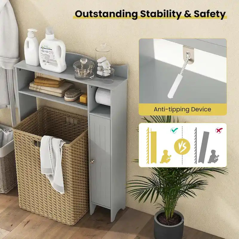 Meuble de Rangement pour WC Costway avec Porte-Rouleau de Papier Toilette