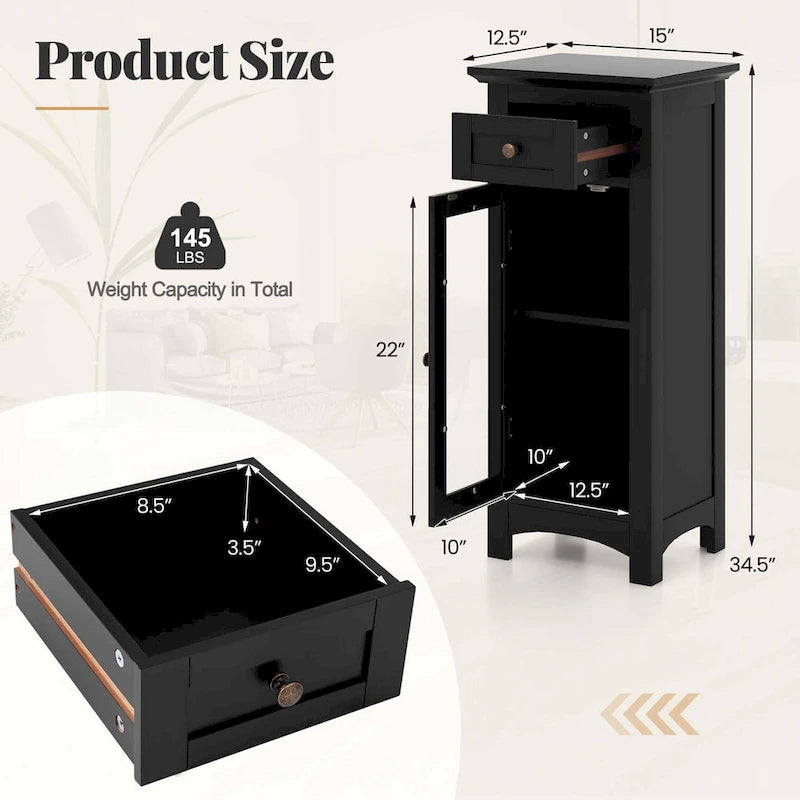 Meuble bas de salle de bain Costway avec porte vitrée, tiroir et – Voir détails
