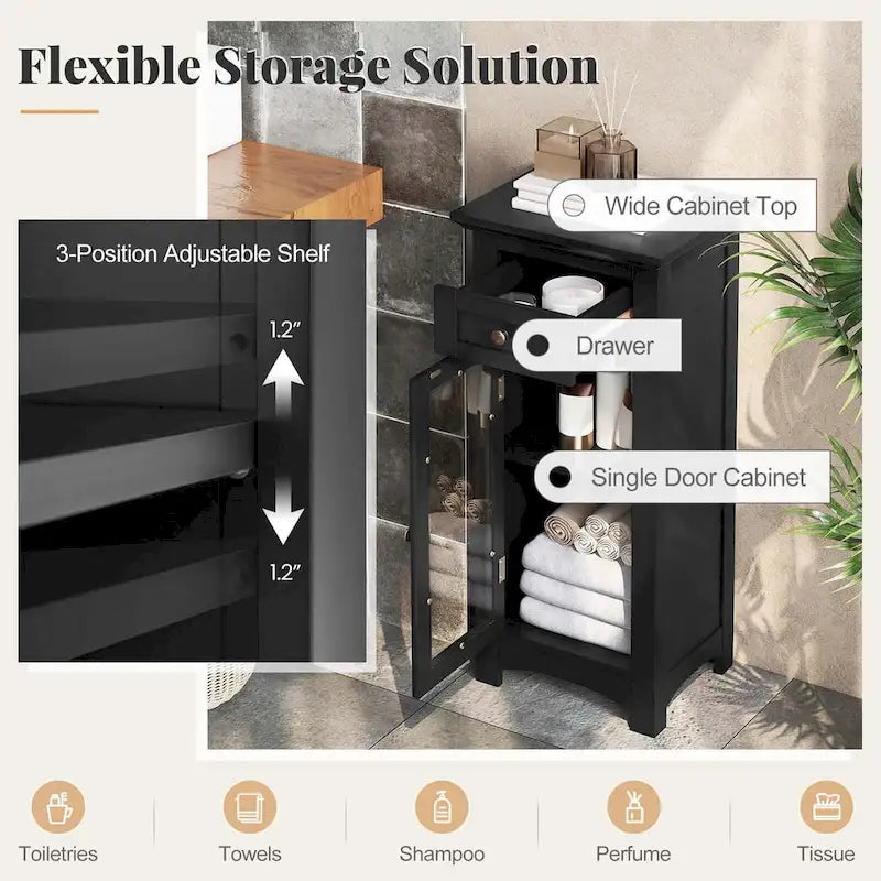 Meuble bas de salle de bain Costway avec porte vitrée, tiroir et – Voir détails