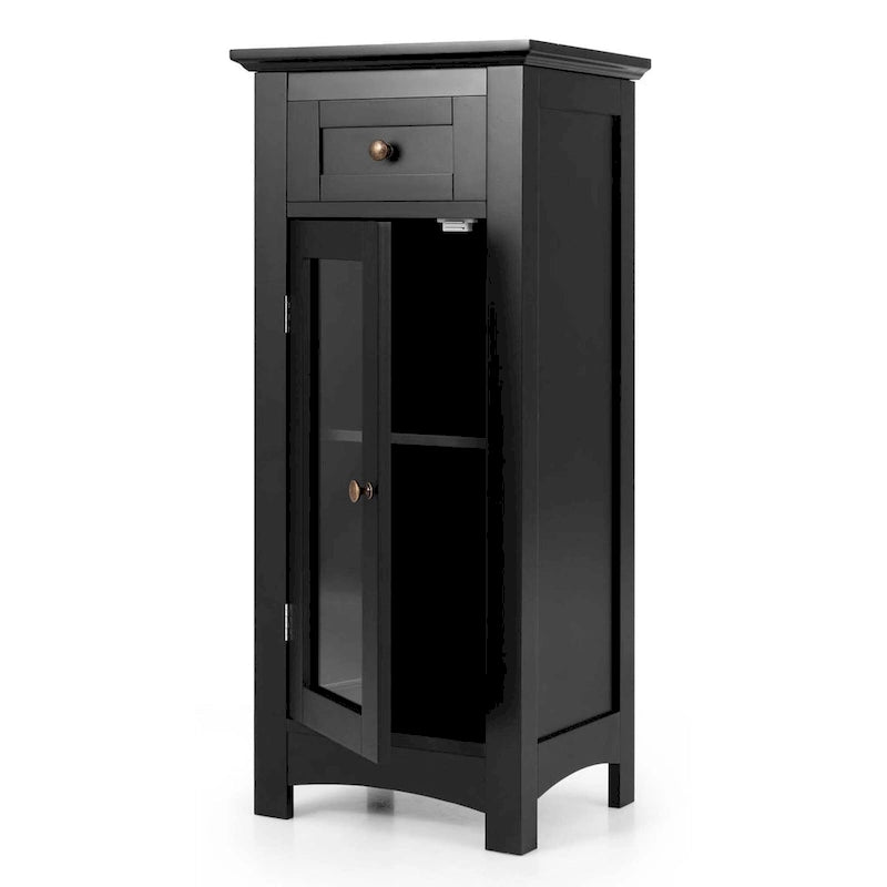 Meuble bas de salle de bain Costway avec porte vitrée, tiroir et – Voir détails