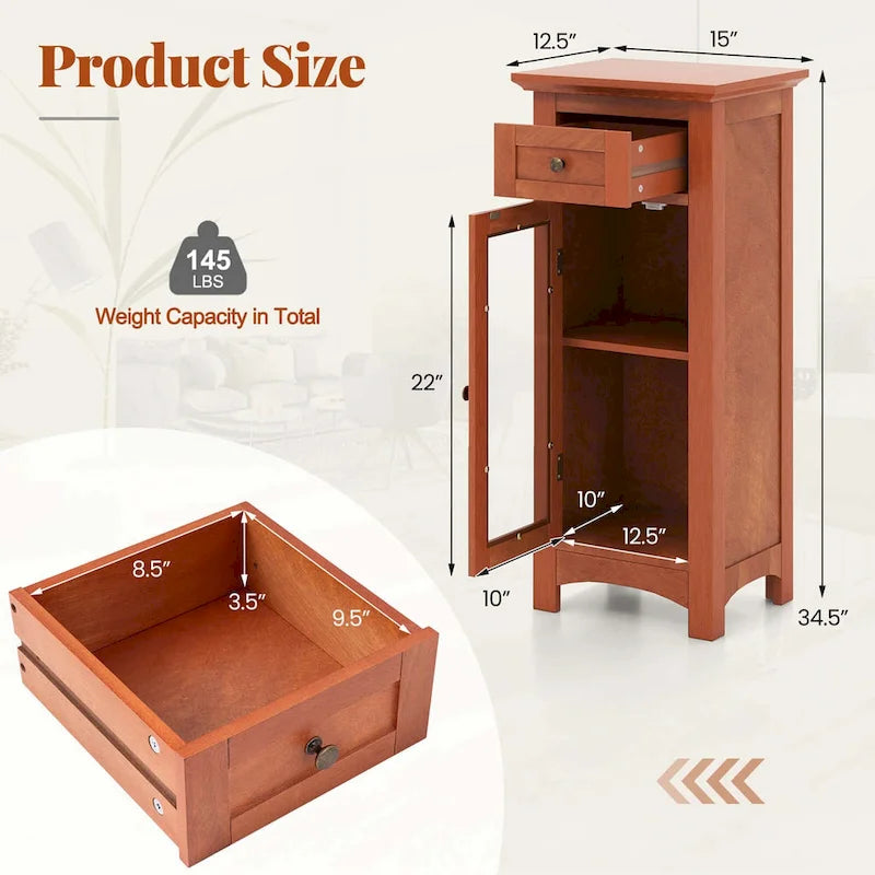 Meuble bas de salle de bain Costway avec porte vitrée, tiroir et – Voir détails