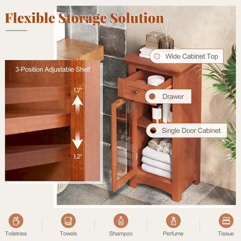 Meuble bas de salle de bain Costway avec porte vitrée, tiroir et – Voir détails