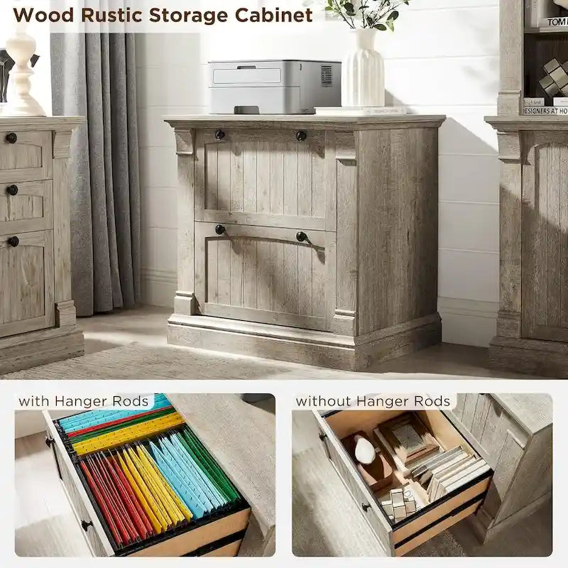 Meuble de classement rustique, Meuble de rangement latéral en bois, Armoire de rangement