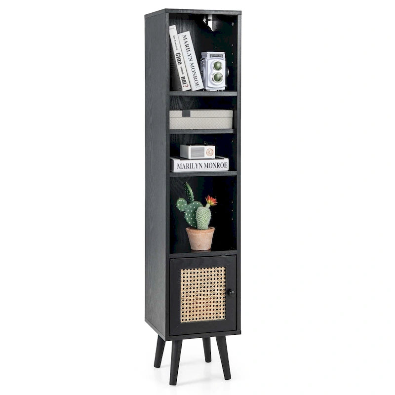 Costway Armoire de Rangement en Rotin, Organisateur Fin Indépendant en Bois - Voir Détails