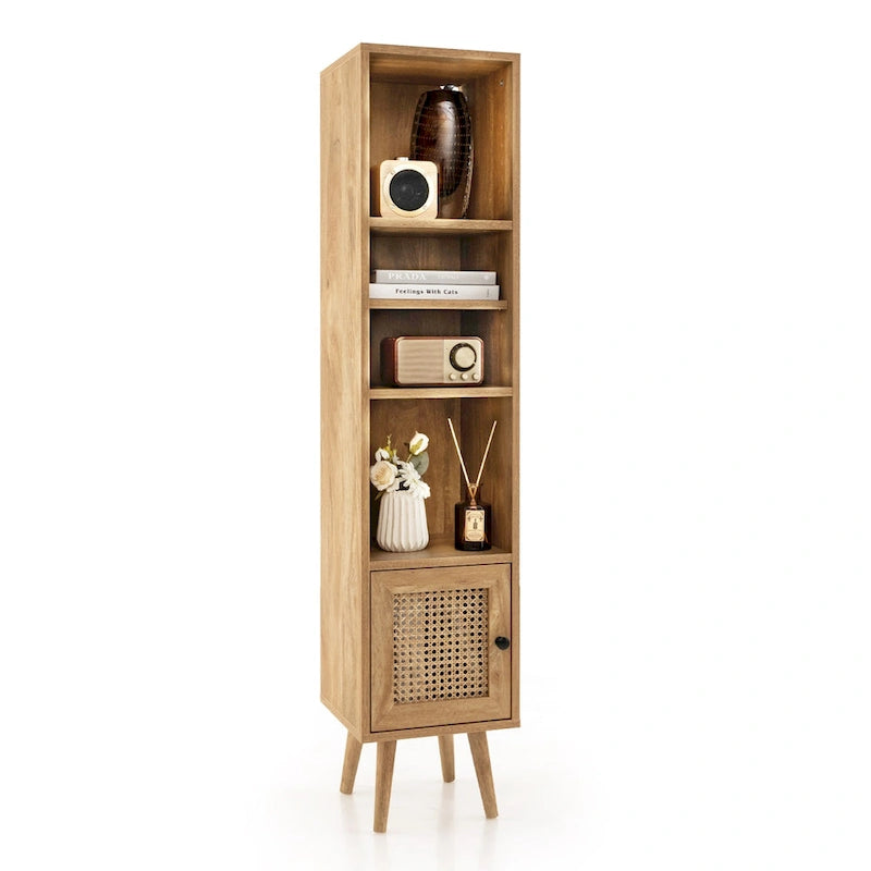 Costway Armoire de Rangement en Rotin, Organisateur Fin Indépendant en Bois - Voir Détails