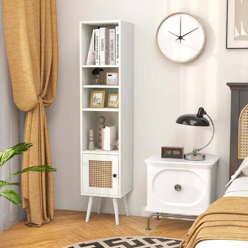 Costway Armoire de Rangement en Rotin, Organisateur Fin Indépendant en Bois - Voir Détails
