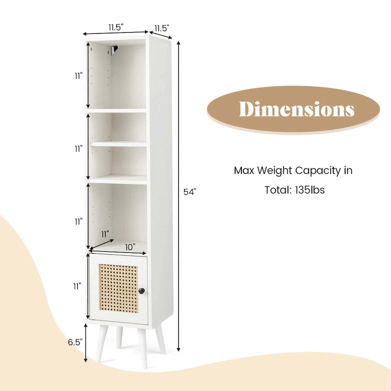 Costway Armoire de Rangement en Rotin, Organisateur Fin Indépendant en Bois - Voir Détails