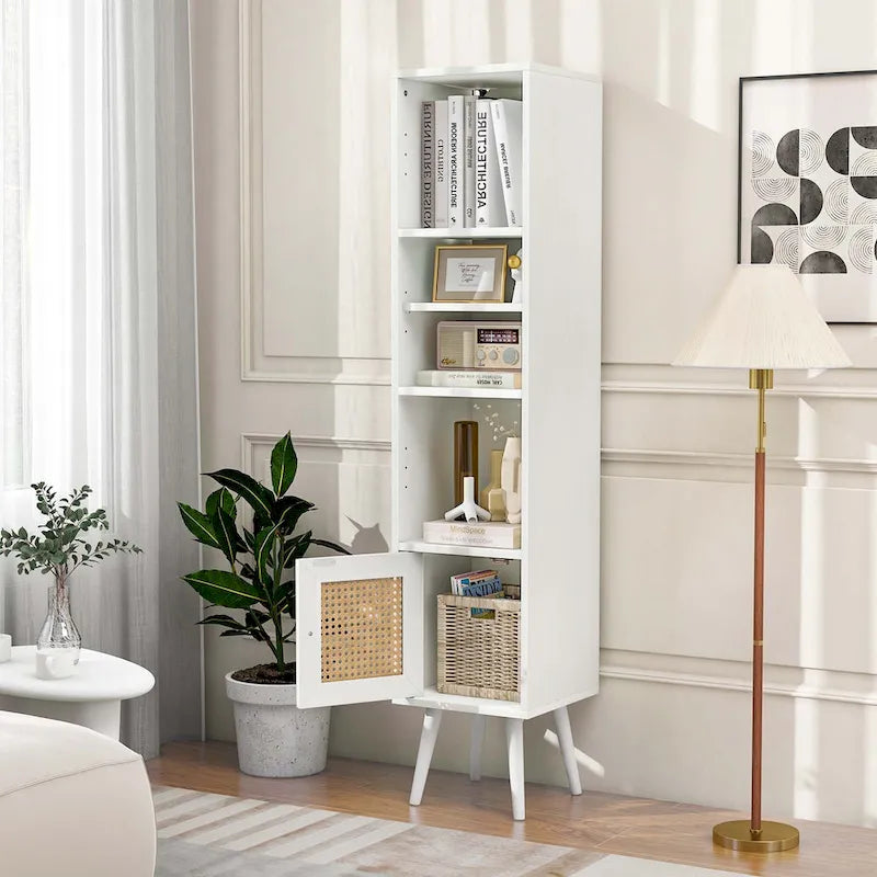 Costway Armoire de Rangement en Rotin, Organisateur Fin Indépendant en Bois - Voir Détails