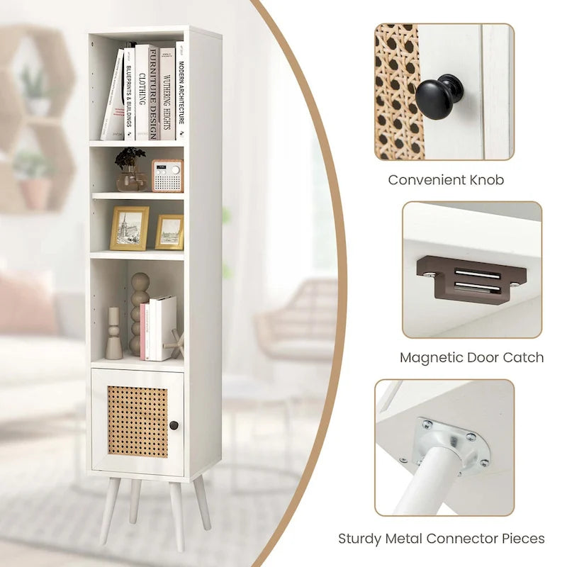 Costway Armoire de Rangement en Rotin, Organisateur Fin Indépendant en Bois - Voir Détails