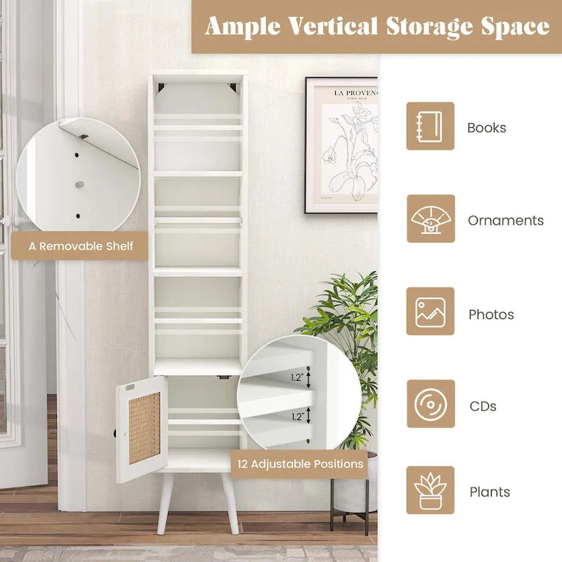 Costway Armoire de Rangement en Rotin, Organisateur Fin Indépendant en Bois - Voir Détails
