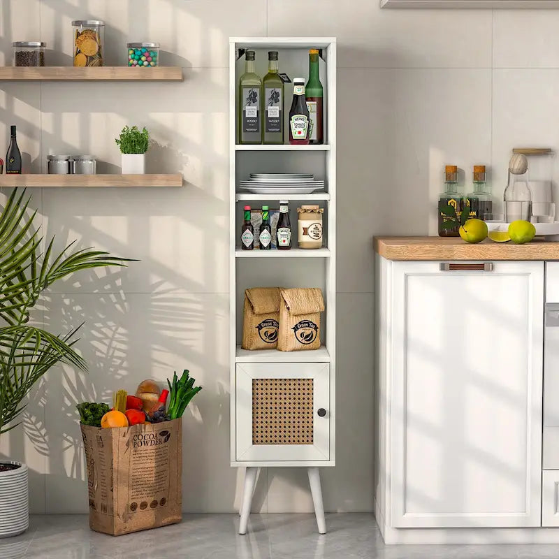 Costway Armoire de Rangement en Rotin, Organisateur Fin Indépendant en Bois - Voir Détails