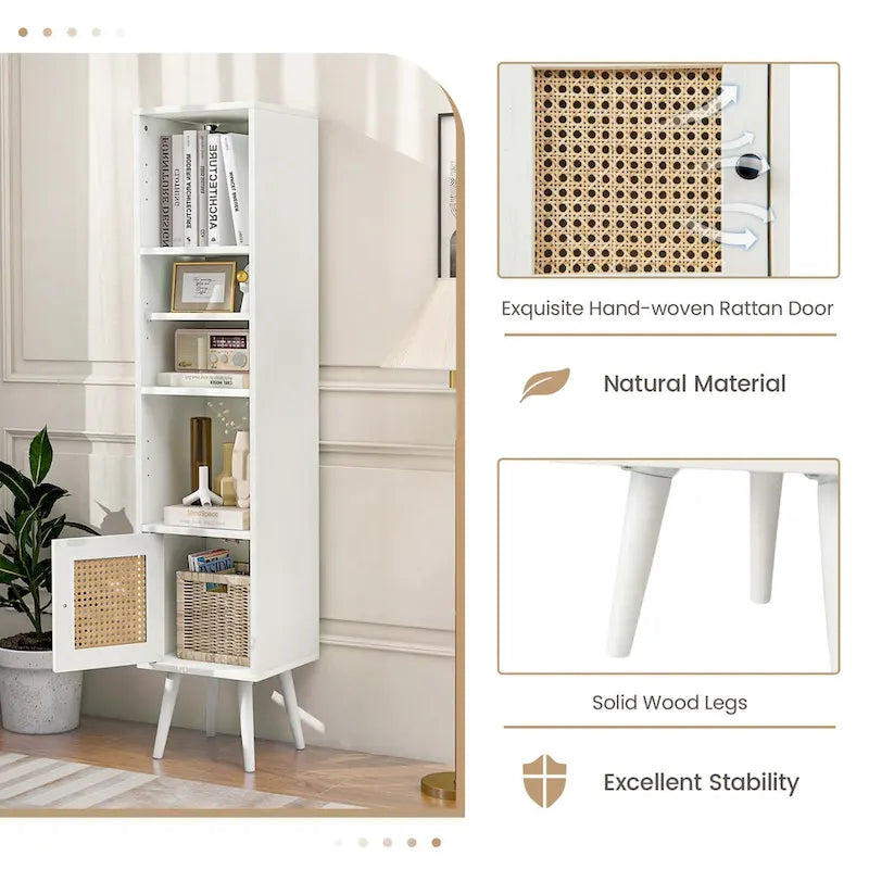 Costway Armoire de Rangement en Rotin, Organisateur Fin Indépendant en Bois - Voir Détails