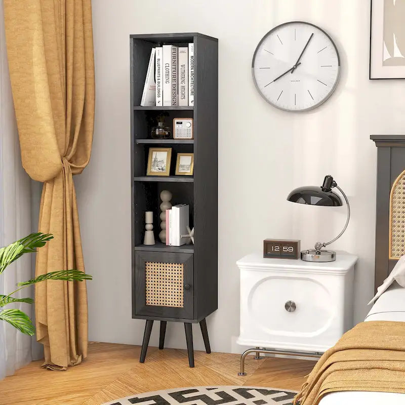 Costway Armoire de Rangement en Rotin, Organisateur Fin Indépendant en Bois - Voir Détails