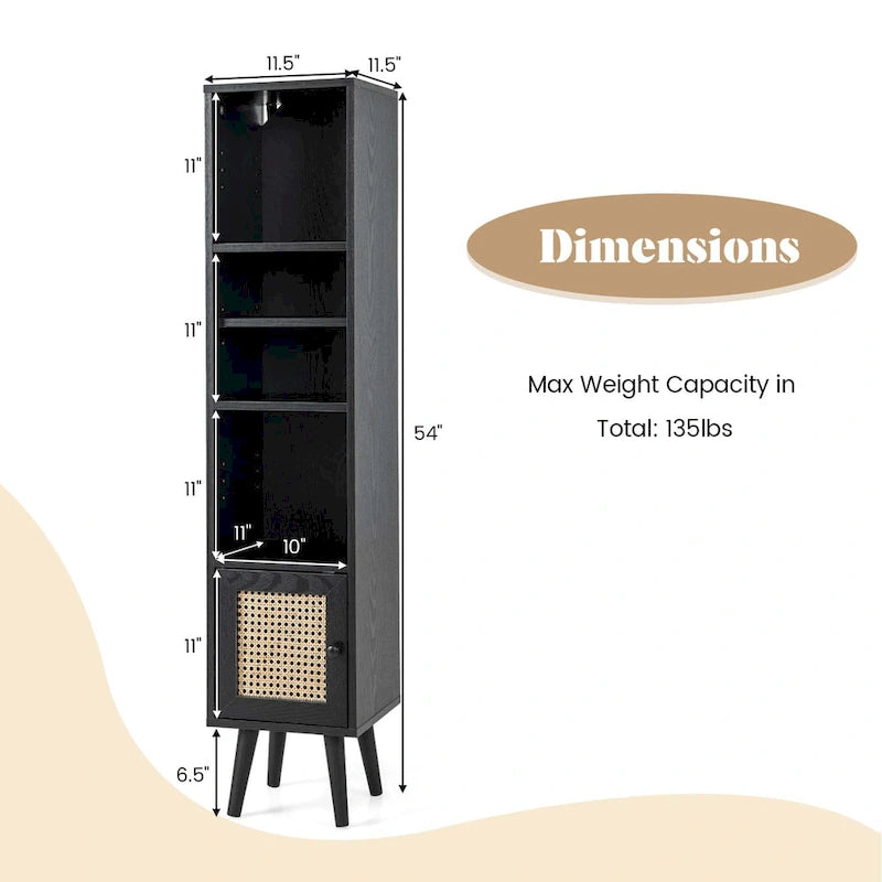 Costway Armoire de Rangement en Rotin, Organisateur Fin Indépendant en Bois - Voir Détails
