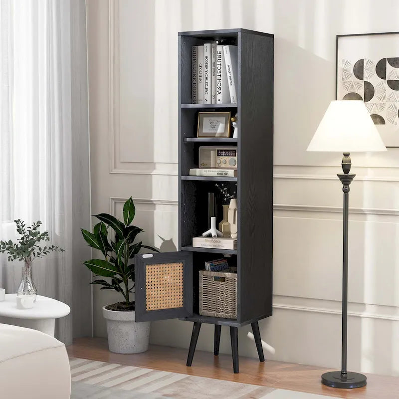 Costway Armoire de Rangement en Rotin, Organisateur Fin Indépendant en Bois - Voir Détails