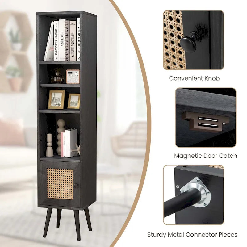 Costway Armoire de Rangement en Rotin, Organisateur Fin Indépendant en Bois - Voir Détails