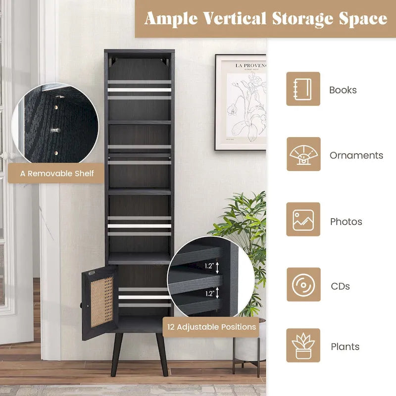 Costway Armoire de Rangement en Rotin, Organisateur Fin Indépendant en Bois - Voir Détails