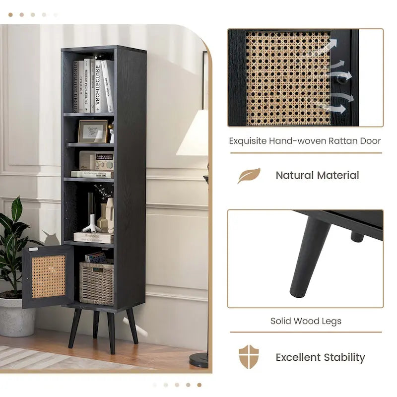 Costway Armoire de Rangement en Rotin, Organisateur Fin Indépendant en Bois - Voir Détails