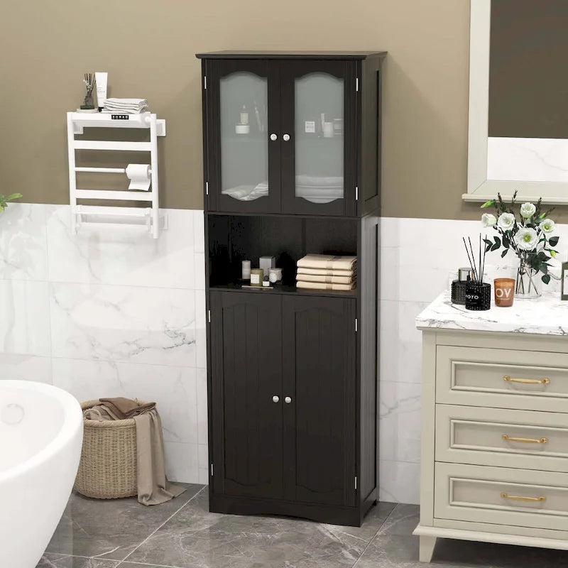 Meuble de salle de bain Costway 64,5" de haut avec portes en verre trempé - Voir détails