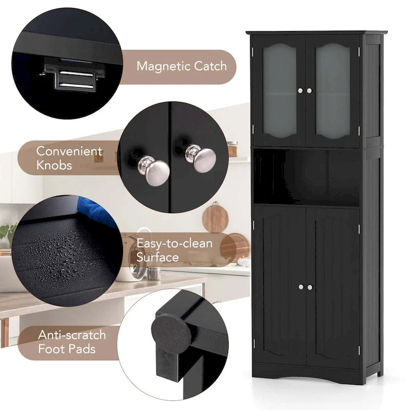 Meuble de salle de bain Costway 64,5" de haut avec portes en verre trempé - Voir détails