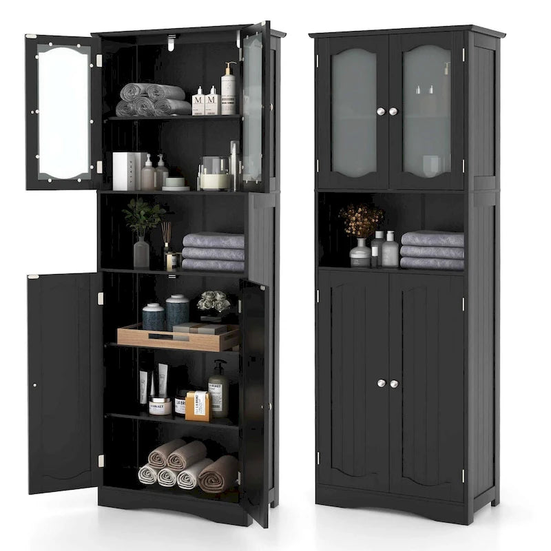 Meuble de salle de bain Costway 64,5" de haut avec portes en verre trempé - Voir détails