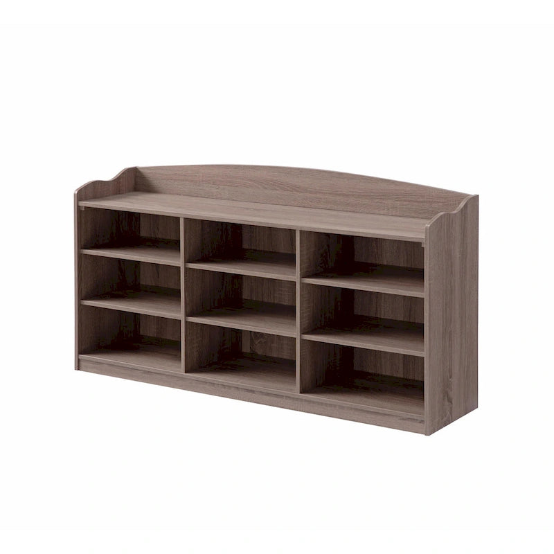 Banc à chaussures Hale, plateau de 48 pouces, 9 compartiments ouverts, finition brun taupe