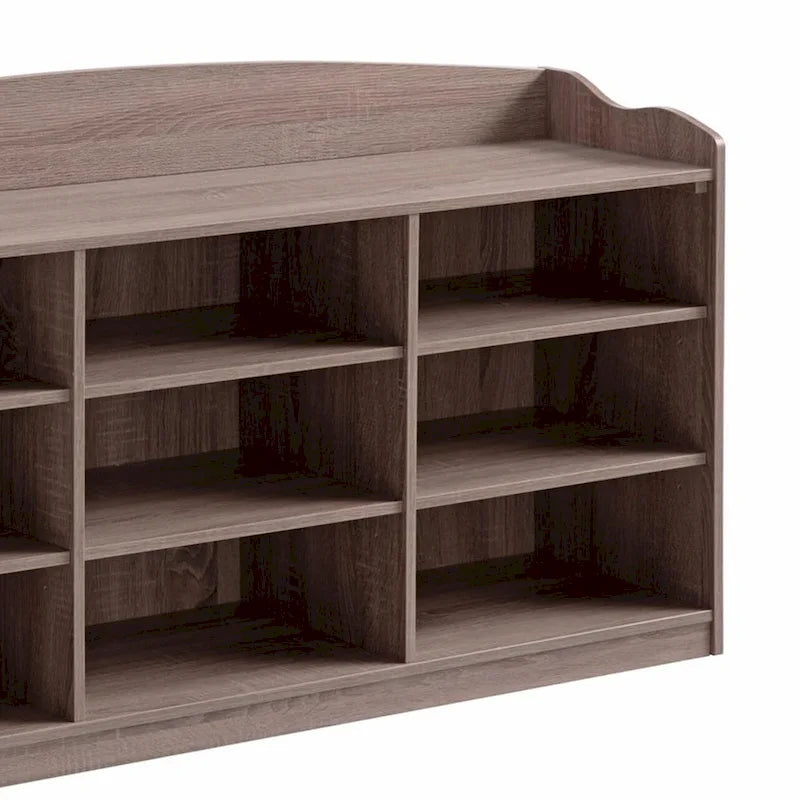 Banc à chaussures Hale, plateau de 48 pouces, 9 compartiments ouverts, finition brun taupe
