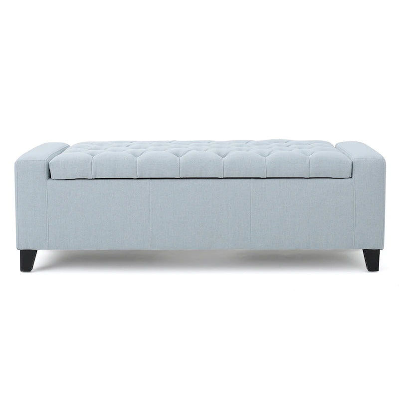 Banc de rangement ottoman Liani, tissu bleu clair, capitonné, 51 pouces