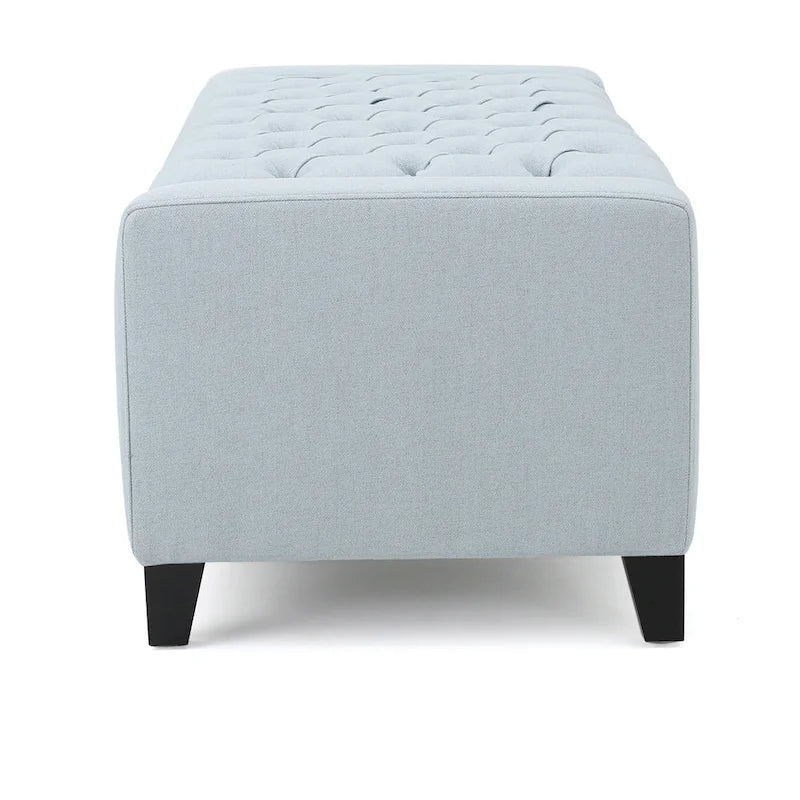 Banc de rangement ottoman Liani, tissu bleu clair, capitonné, 51 pouces