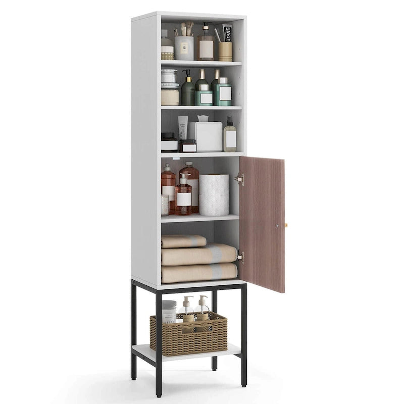 Costway Armoire Haute de Salle de Bain de 57 po avec 1 Porte et 4 Étagères - Voir Détails