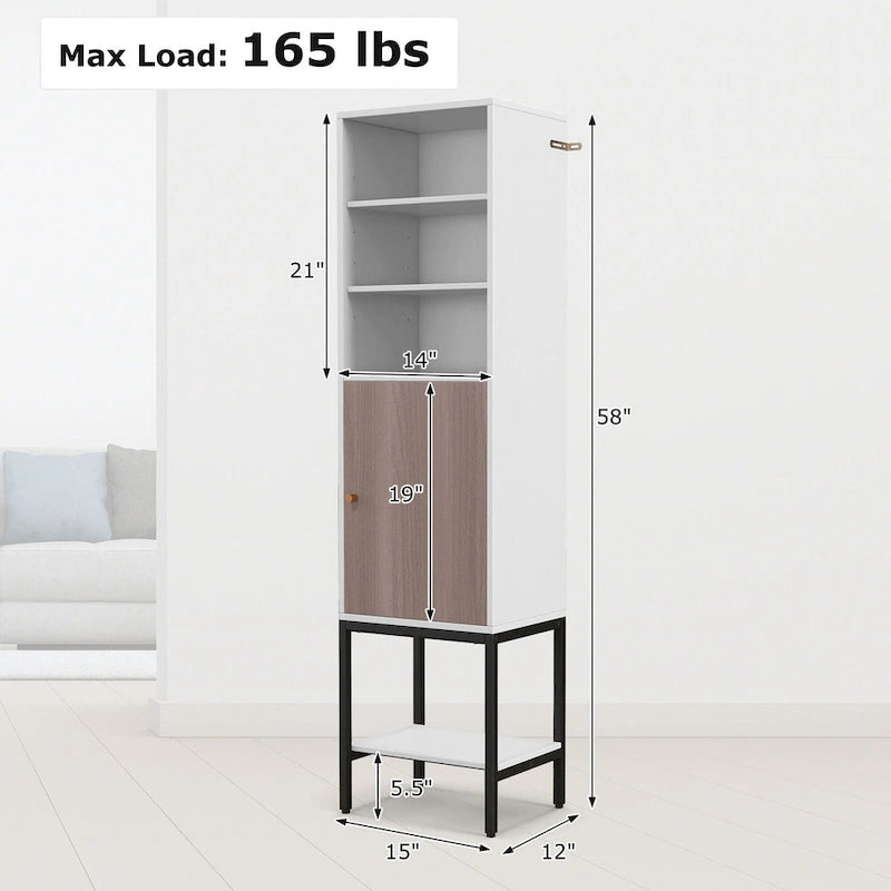 Costway Armoire Haute de Salle de Bain de 57 po avec 1 Porte et 4 Étagères - Voir Détails