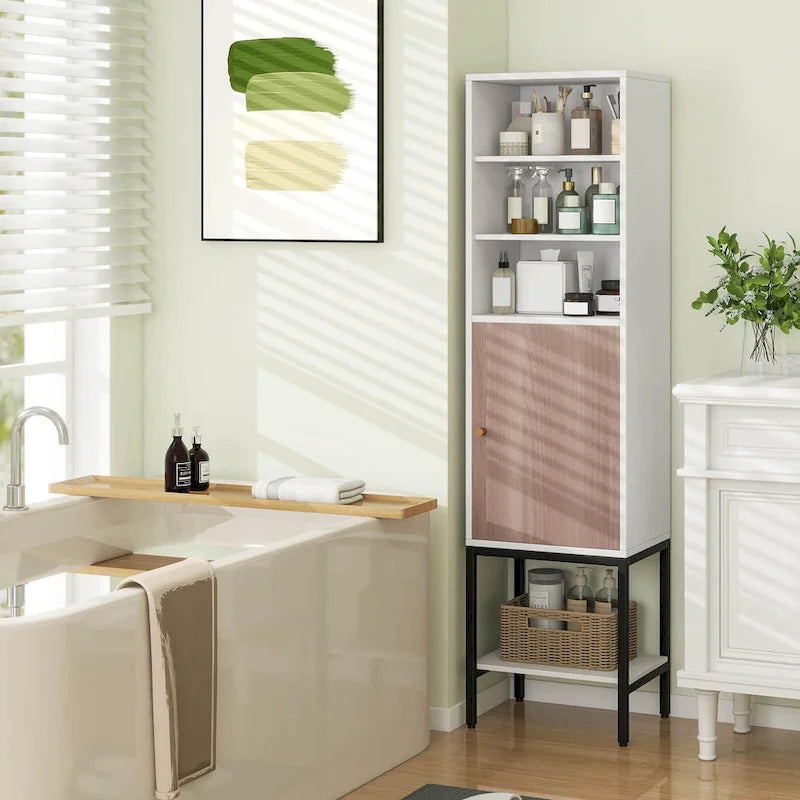 Costway Armoire Haute de Salle de Bain de 57 po avec 1 Porte et 4 Étagères - Voir Détails