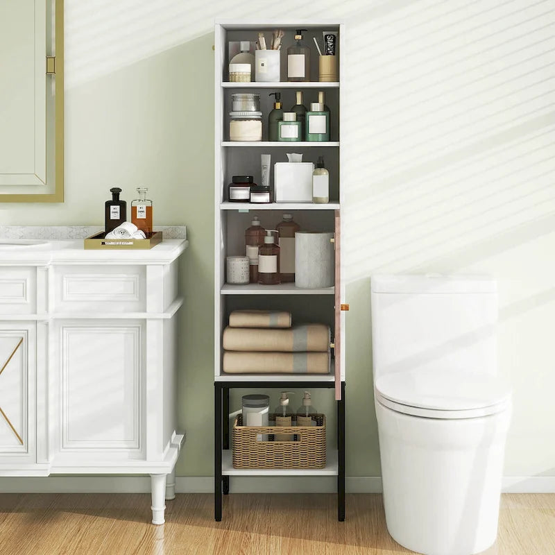 Costway Armoire Haute de Salle de Bain de 57 po avec 1 Porte et 4 Étagères - Voir Détails