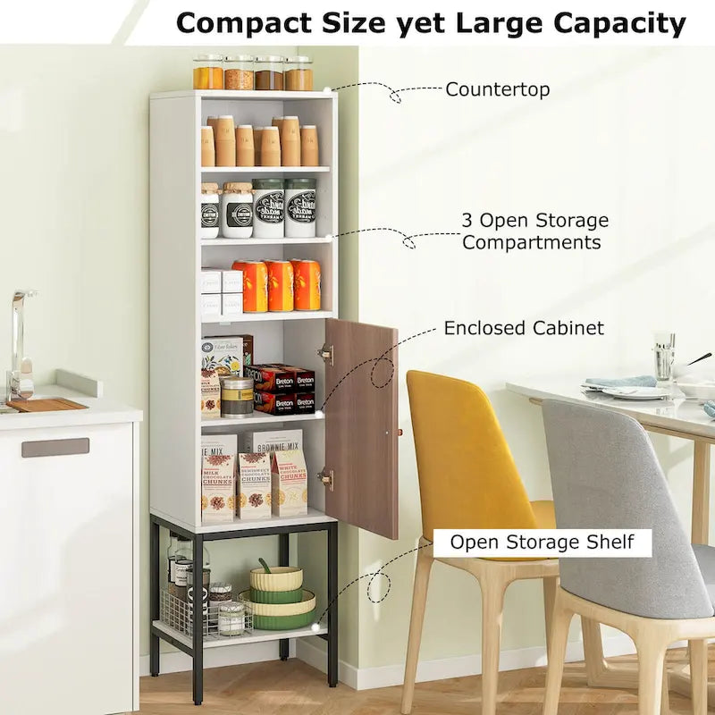 Costway Armoire Haute de Salle de Bain de 57 po avec 1 Porte et 4 Étagères - Voir Détails