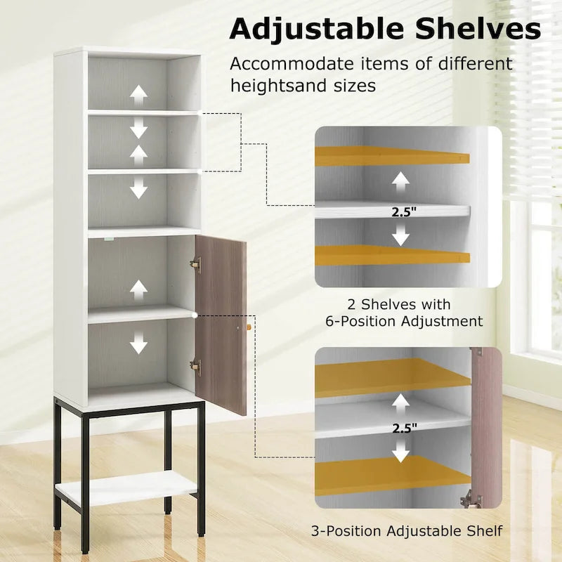 Costway Armoire Haute de Salle de Bain de 57 po avec 1 Porte et 4 Étagères - Voir Détails