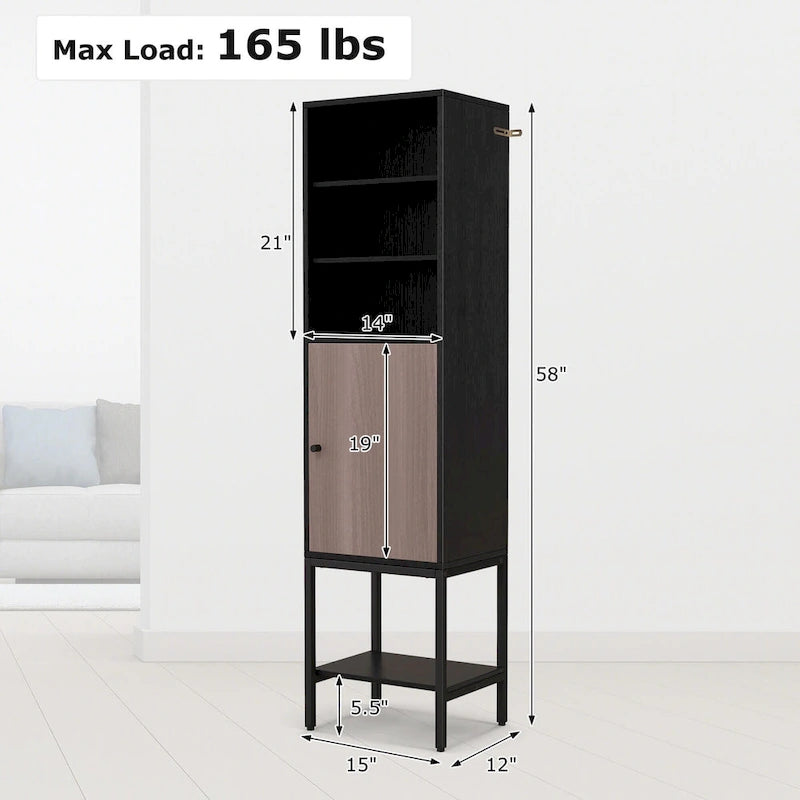 Costway Armoire Haute de Salle de Bain de 57 po avec 1 Porte et 4 Étagères - Voir Détails